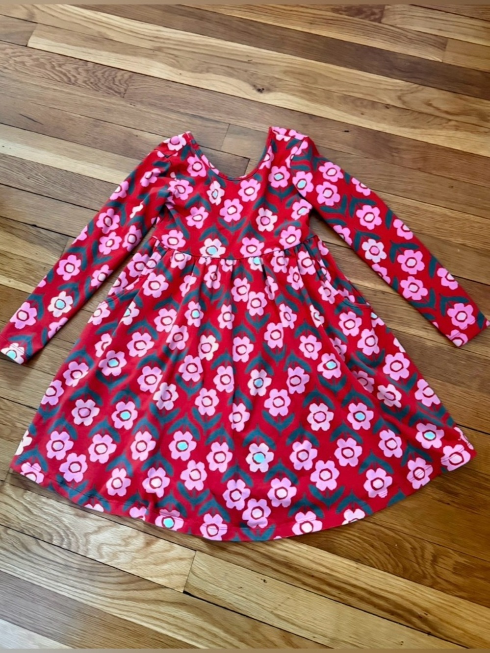 Hanna Andersson 120/6-7 Floral Print Twirly Skater Dress w/Pockets